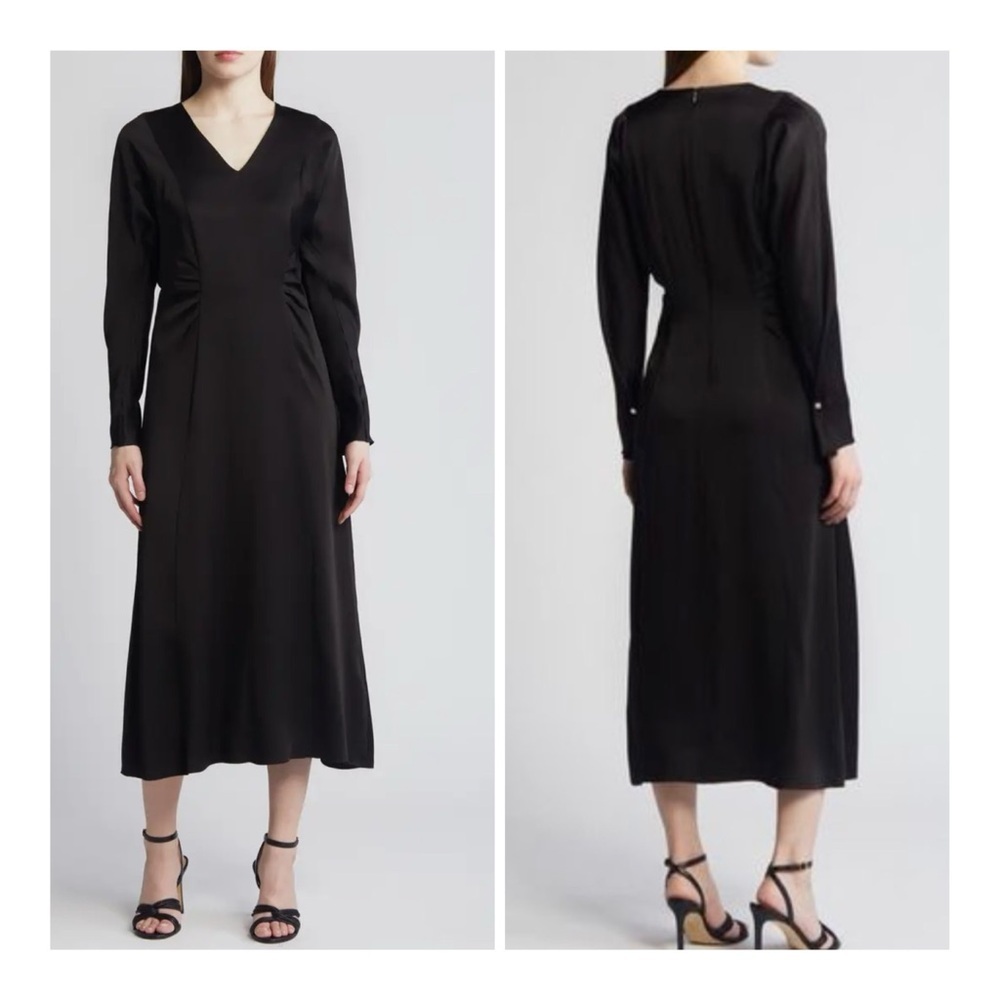 BOSS BLACK: Elegant Long Sleeve Dress with Silver Button Cuffs
